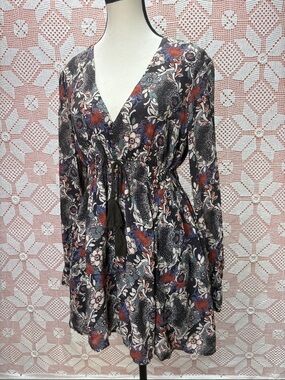 Free People Boho Floral Mini Dress | Tassel Tie Sz Sm/M